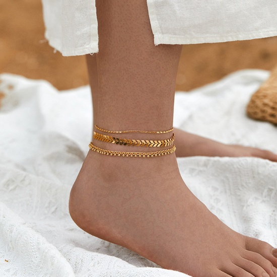 Picture of Eco-friendly Vacuum Plating Simple & Casual Ins Style 18K Real Gold Plated Brass Handmade Link Chain Anklet For Women