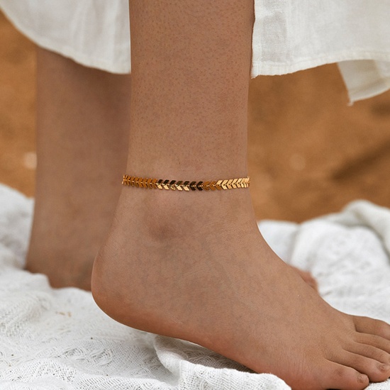 Picture of Eco-friendly Vacuum Plating Simple & Casual Ins Style 18K Real Gold Plated Brass Handmade Link Chain Anklet For Women