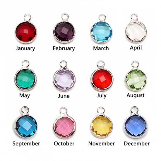 Immagine di 5 PCs Brass & Glass Birthstone Charms Multicolor Round 6mm Dia.