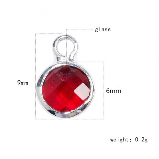 Image de 5 Pcs Breloques Pierres de Naissance en Laiton & Verre Multicolore Rond 6mm Dia.