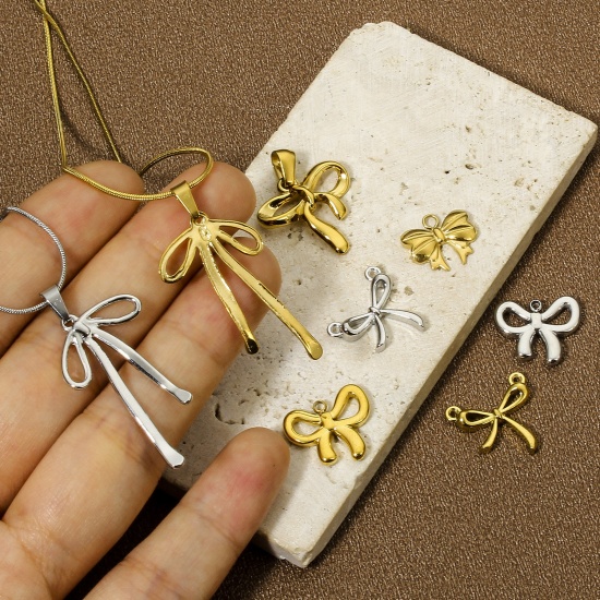 Picture of Vacuum Plating 304 Stainless Steel Ins Style Charms Multicolor Bowknot
