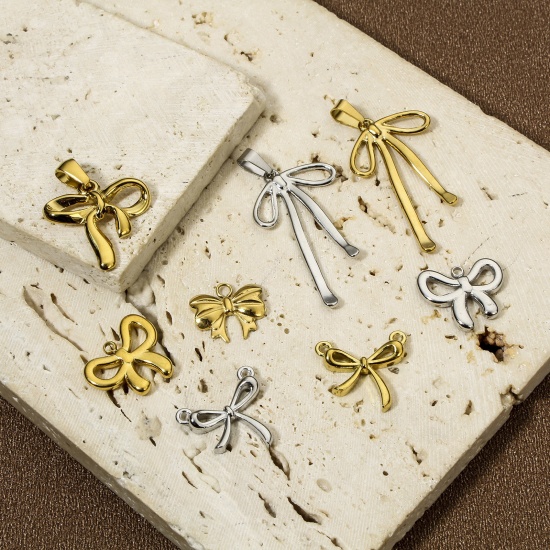 Picture of Vacuum Plating 304 Stainless Steel Ins Style Charms Multicolor Bowknot