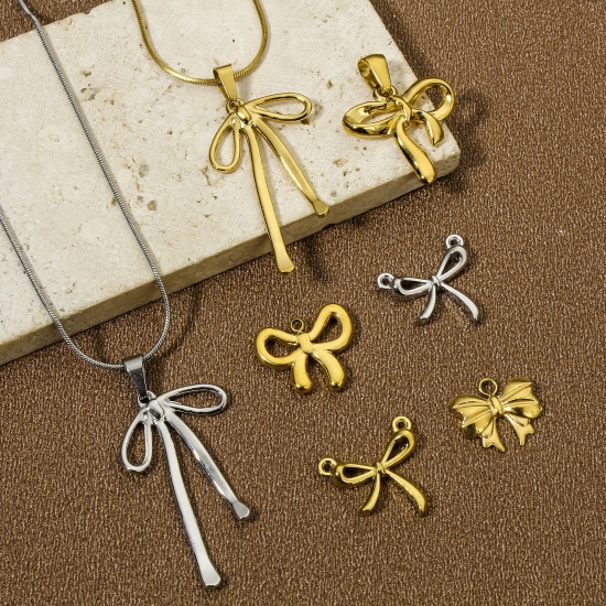 Picture of Vacuum Plating 304 Stainless Steel Ins Style Charms Multicolor Bowknot
