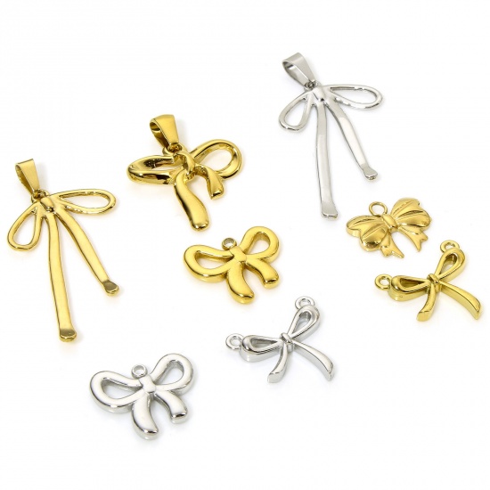Picture of Vacuum Plating 304 Stainless Steel Ins Style Charms Multicolor Bowknot