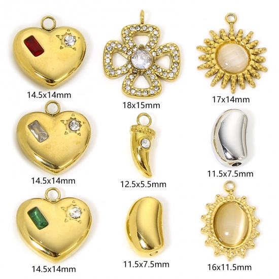 Image de 1 Pièce Breloques en 304 Acier Inoxydable & Verre Œil de Chat Placage sous Vide Style Royal Ovale Doré Champagne