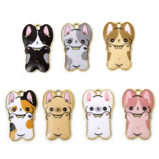 Picture of 10 PCs Zinc Based Alloy Charms Gold Plated Multicolor Dog Animal Animal Enamel 25mm x 16mm