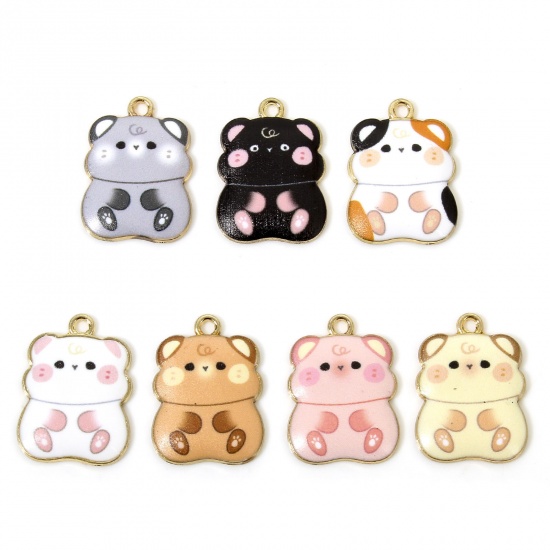Picture of 10 PCs Zinc Based Alloy Charms Gold Plated Multicolor Hamster Animal Enamel 23mm x 17mm