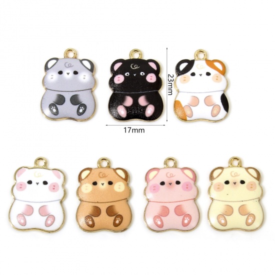 Picture of 10 PCs Zinc Based Alloy Charms Gold Plated Multicolor Hamster Animal Enamel 23mm x 17mm