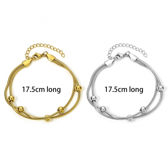 Immagine di 1 Piece 304 Stainless Steel Double Layer Handmade Link Chain Bracelets 17.5cm(6 7/8") long