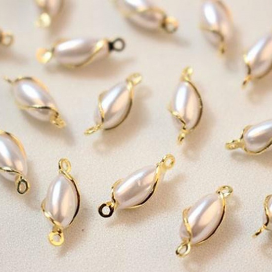 Picture of Brass Connectors Charms Pendants 18K Gold Plated Imitation Pearl