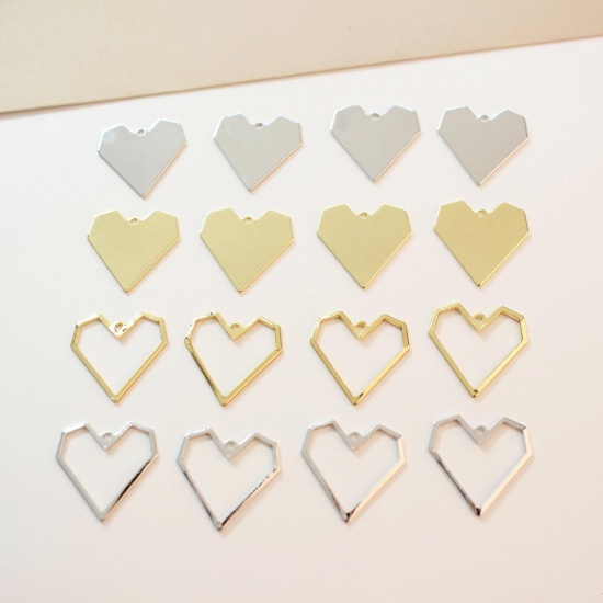 Image de 2 Pcs Breloques La Saint Valentin en Laiton Cœur Multicolore 20mm x 20mm