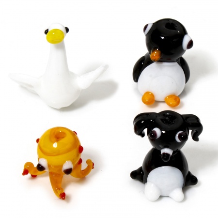 2 Pz Lampwork Vetro Perline per la Creazione di Gioielli con Ciondoli Fai-da-te Polpo Multicolore Pinguino Animale Disegno 3D