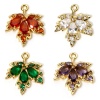 Imagen de 2 Unidades Latón & Vidrio Colgantes Chapado en Oro de 18K Hoja de Arce Micro Pave Multicolor Rhinestone 20mm x 17mm