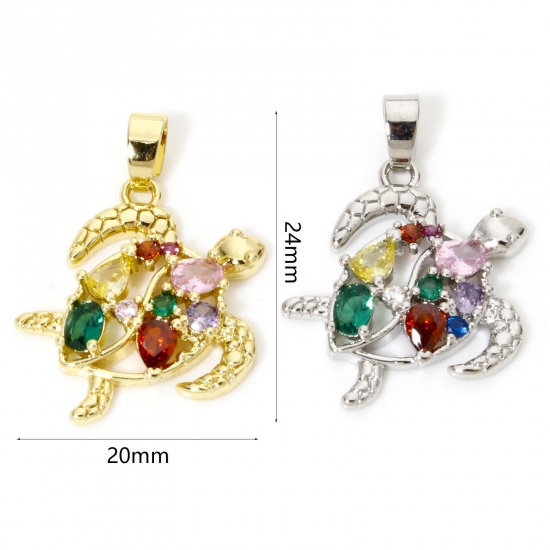 Immagine di 1 Pz Ottone Gioielli Oceanici Ciondoli Pendenti Tartaruga di Mare Filigrana Multicolore Cubic Zirconiae 24mm x 20mm