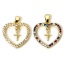Picture of Brass Religious Charm Pendant 18K Gold Plated Heart Cross Micro Pave 22mm x 17mm