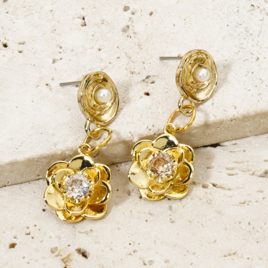 Picture of Brass Charms Real Gold Plated Flower 16mm x 14mm