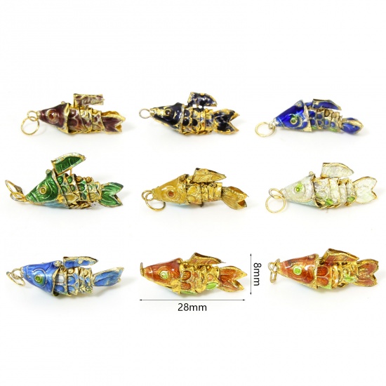 Immagine di 1 Pz Ottone Gioielli Oceanici Ciondoli Oro Placcato Multicolore Pesce Mobile 28mm x 8mm