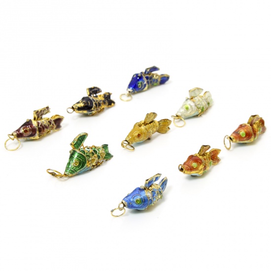 Immagine di 1 Pz Ottone Gioielli Oceanici Ciondoli Oro Placcato Multicolore Pesce Mobile 28mm x 8mm