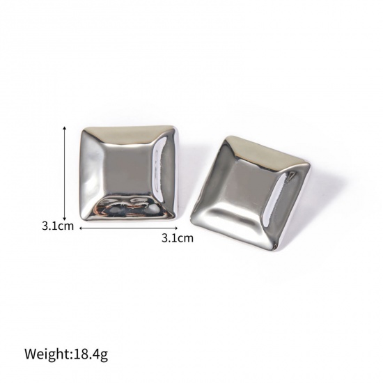 Picture of Eco-friendly Vacuum Plating Stylish Simple Real Gold Plated 304 Stainless Steel Square Smooth Blank Ear Post Stud Earrings For Women Party