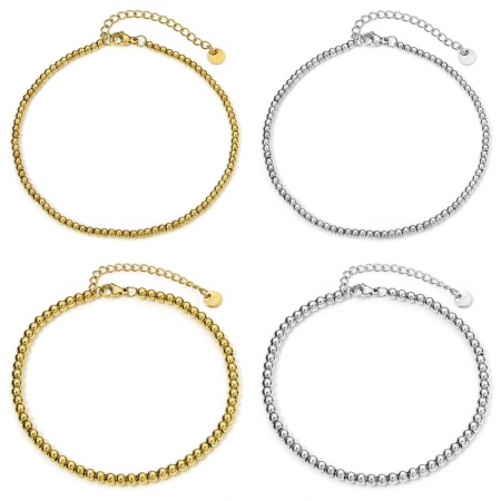 1 Pièce Chaînes de Cheville en 304 Acier Inoxydable Chaîne Perlée avec Fermoir Mousqueton et Chaîne d'Extension 23cm long