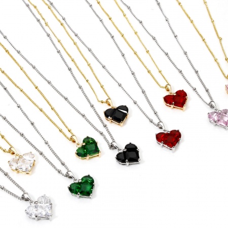 1 Strang Umweltfreundlich Stilvoll Valentinstag Echtgold plattiert Bunt Messing + Kubisch Zirkonia Kugelkette Kette Herz Anhänger Halskette Für Frauen Engagement