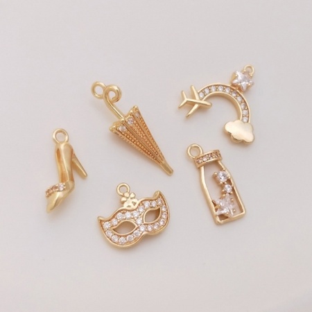 Eco-friendly Brass Charms 18K Real Gold Plated Umbrella High-Heeled Shoes