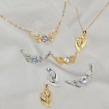 Brass Pendants Multicolor Wing Clear Cubic Zirconia