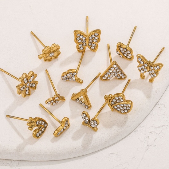 Immagine di 1 Paio Placcatura Sottovuoto 304 Acciaio Inossidabile Orecchini a Perno Oro Placcato Geometrica Micro Spianare Trasparente Strass