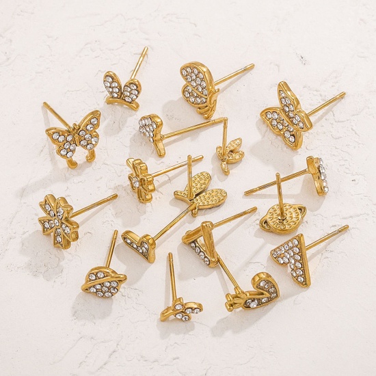 Immagine di 1 Paio Placcatura Sottovuoto 304 Acciaio Inossidabile Orecchini a Perno Oro Placcato Geometrica Micro Spianare Trasparente Strass