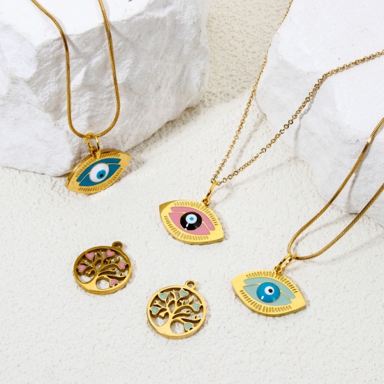 Picture of Vacuum Plating 304 Stainless Steel Religious Charms Gold Plated Evil Eye Multicolor Rhinestone