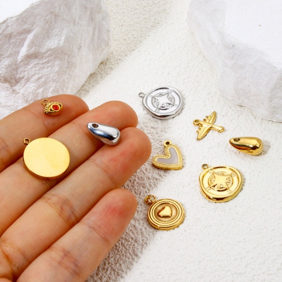 Picture of Vacuum Plating 304 Stainless Steel Simple Charms Multicolor Drop Smooth Blank