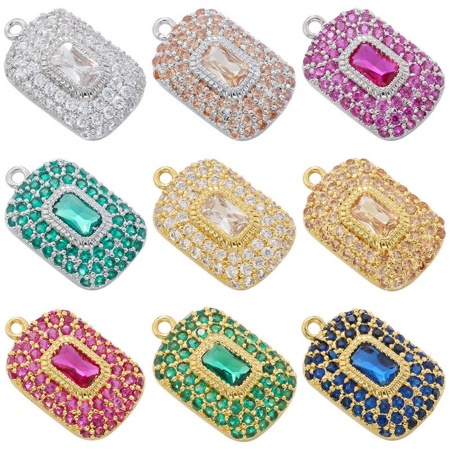 Brass Micro Pave Charms Multicolor Rectangle 17mm x 10mm