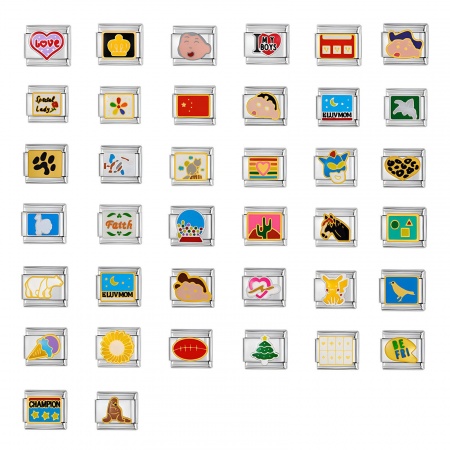 1 Stück 304 Edelstahl Charm-Armband mit italienischen Gliedern zur Herstellung von DIY-Schmuck Silberfarbe Rechteck Emaille 10mm x 9mm