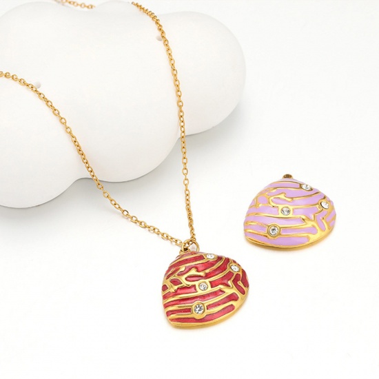 Picture of Vacuum Plating 304 Stainless Steel Charms Gold Plated Shell Enamel Clear Rhinestone 20mm x 19mm