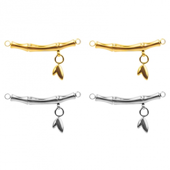Bild von 1 Stück Vakuumbeschichtung 304 Edelstahl Steckverbinder Charms Anhänger Bogen Bambus 3.1cm x 1.6cm