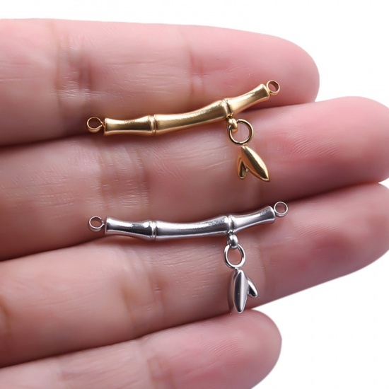 Bild von 1 Stück Vakuumbeschichtung 304 Edelstahl Steckverbinder Charms Anhänger Bogen Bambus 3.1cm x 1.6cm