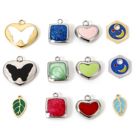 Eco-friendly 304 Stainless Steel Retro Charms Multicolor Enamel