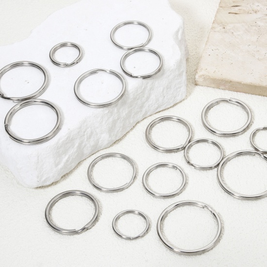 Bild von 10 Stück 304 Edelstahl Schlüsselkette & Schlüsselring Rund Silberfarbe
