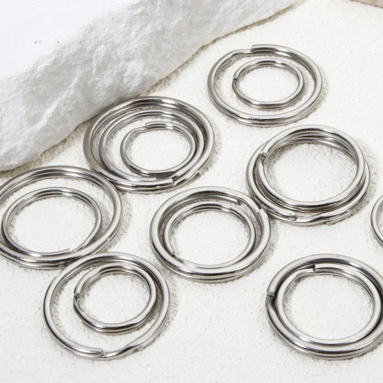 Bild von 10 Stück 304 Edelstahl Schlüsselkette & Schlüsselring Rund Silberfarbe