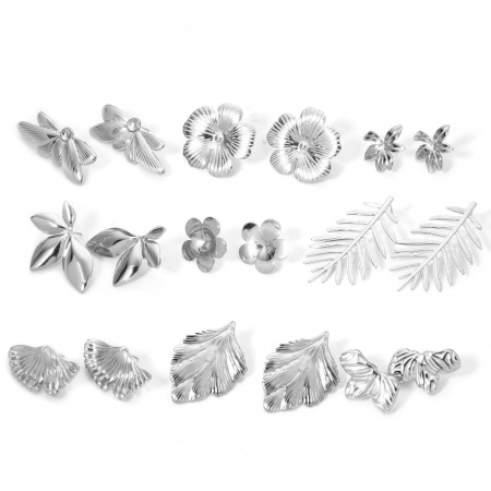 1 Paar 304 Edelstahl Ohrring Ohrstecker Silberfarbe Blume Blätter Mit Stöpsel 1 Paar 304 Edelstahl Ohrring Ohrstecker Silberfarbe Blume Blätter Mit Stöpsel