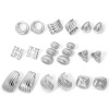Picture of 1 Pair 304 Stainless Steel Ear Post Stud Earrings Silver Tone Geometric With Stoppers