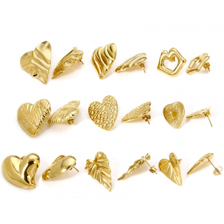 1 Pair Vacuum Plating 304 Stainless Steel Ear Post Stud Earrings 18K Gold Plated Geometric With Stoppers