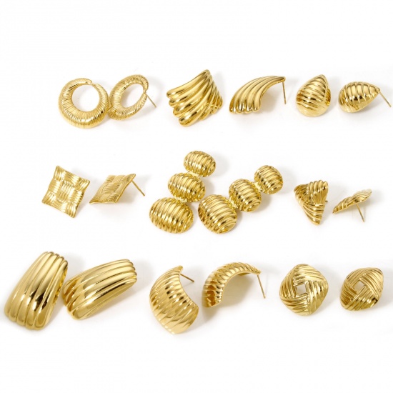 Bild von 1 Paar Vakuumbeschichtung 304 Edelstahl Ohrring Ohrstecker 18K Vergoldet Geometrie Mit Stöpsel