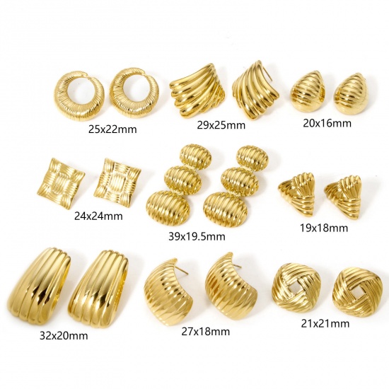 Bild von 1 Paar Vakuumbeschichtung 304 Edelstahl Ohrring Ohrstecker 18K Vergoldet Geometrie Mit Stöpsel