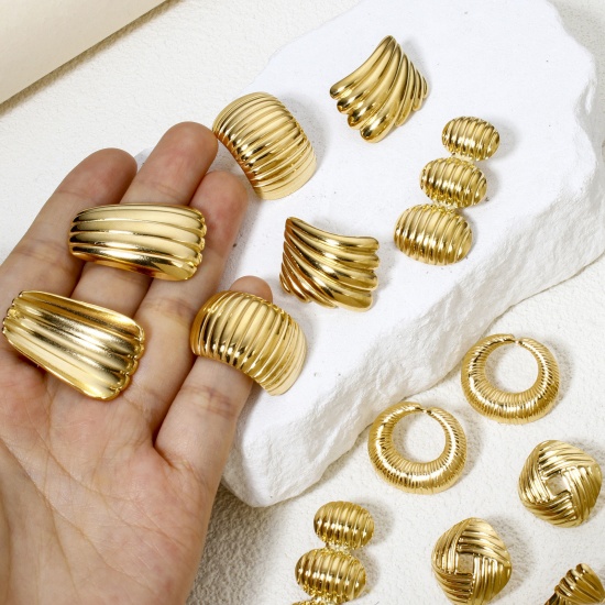 Bild von 1 Paar Vakuumbeschichtung 304 Edelstahl Ohrring Ohrstecker 18K Vergoldet Geometrie Mit Stöpsel