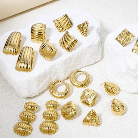 Bild von 1 Paar Vakuumbeschichtung 304 Edelstahl Ohrring Ohrstecker 18K Vergoldet Geometrie Mit Stöpsel