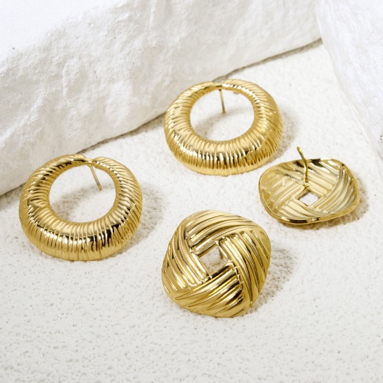 Bild von 1 Paar Vakuumbeschichtung 304 Edelstahl Ohrring Ohrstecker 18K Vergoldet Geometrie Mit Stöpsel