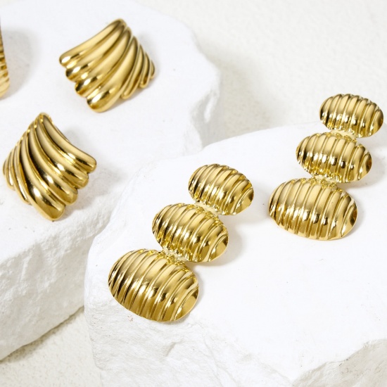 Bild von 1 Paar Vakuumbeschichtung 304 Edelstahl Ohrring Ohrstecker 18K Vergoldet Geometrie Mit Stöpsel