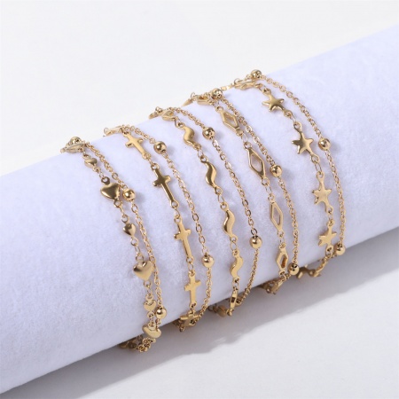 Vacuum Plating 304 Stainless Steel Ins Style Ball Chain Multilayer Layered Bracelet Gold Plated Marquise
