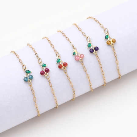 Vacuum Plating 304 Stainless Steel Ins Style Link Cable Chain Bracelets Gold Plated Multicolor Cherry Fruit Enamel